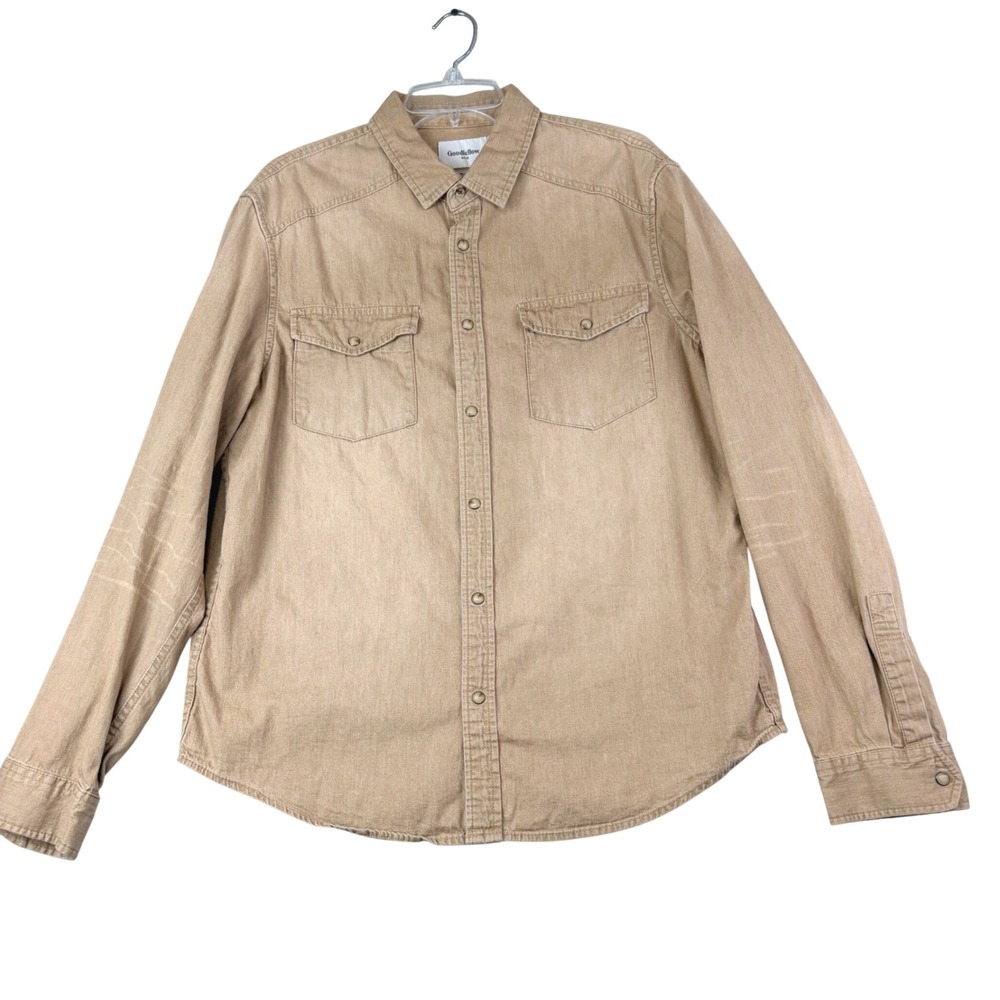Goodfellow L Tan Cotton Snap Button Utility Western Shirt Chore Gorpcore